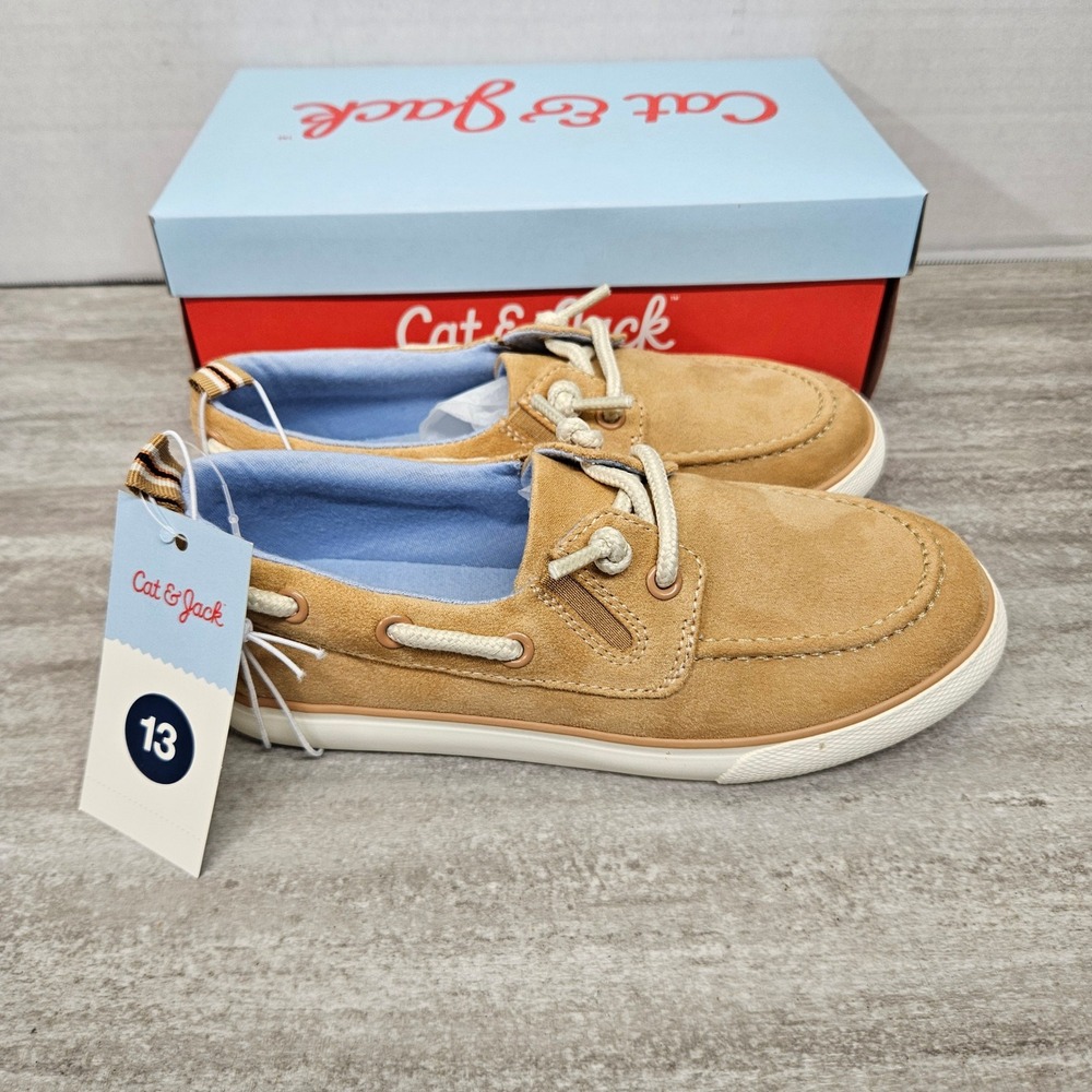 Cat & Jack Kids Reece Boat Shoe Sneakers Beige‎ Faux Suede Size 13 NEW